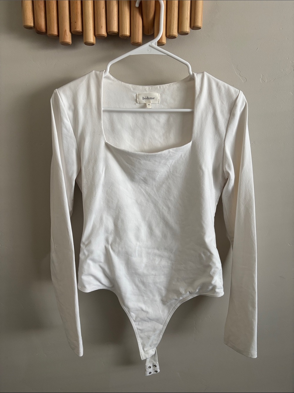 bohme White Long-Sleeve Square Neck Bodysuit with Snap Closure